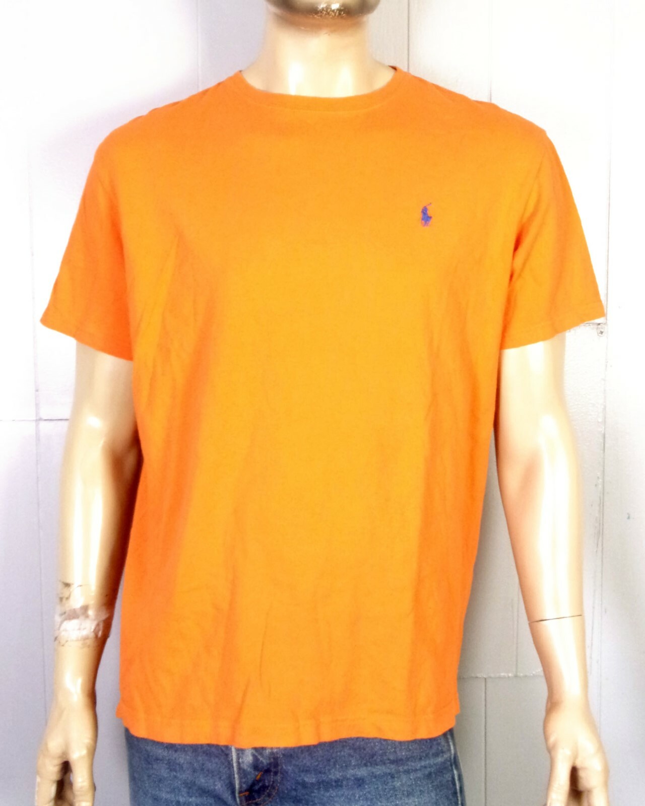 Polo Ralph Lauren vintage anni 90 tinta unita arancione t shirt blu pony 92 93 morbida taglia L