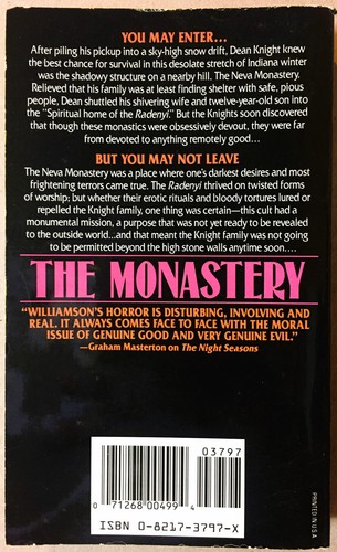SALE! Williamson, J.N., THE MONASTERY, Zebra Horror, 1st Printing July 1992 - Picture 2 of 3
