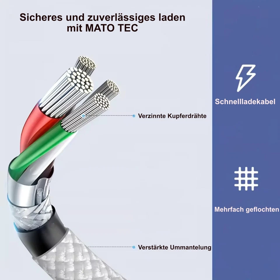 USB C auf USB C Ladekabel 1m Typ C Schnellladekabel für Samsung Xiaomi iPhone - Bild 3 von 4