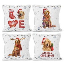 Winter Christmas Golden Retriever Throw Pillow Covers 18x18 Set of 4, Dog Dec...