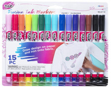 Tulip Bullet Tip Fusion Ink Fabric Markers, 15 Pack Prism Permanent Washable NEW