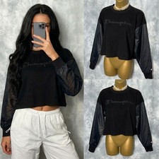 Women's CHAMPION Black Logo Long Sleeve Boxy Oversized Sweatshirt Size M UK 10