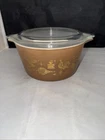 Vtg Pyrex Early Americana Brown Gold Pattern #473 Casserole 1 Quart With Lid