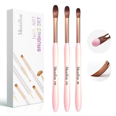 MelodySusie 3Pcs Acrylic Nail Brush Set, Size 8/12/14 for 3, Pink(Oval)
