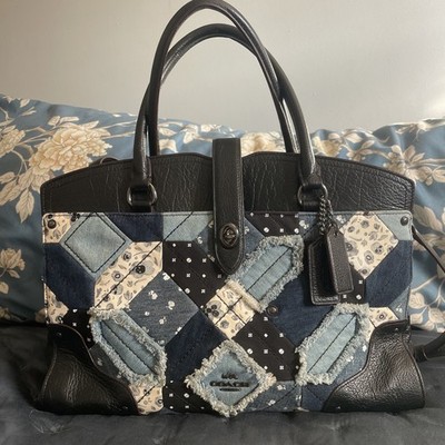 COACH Quilt Denim Spring Blue Mercer Satchel Crossbody patchwork Skull Bag 