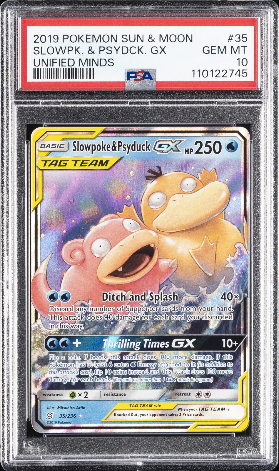 2019 POKEMON SUN & MOON UNIFIED MINDS #35 SLOWPOKE & PSYDUCK GX PSA 10