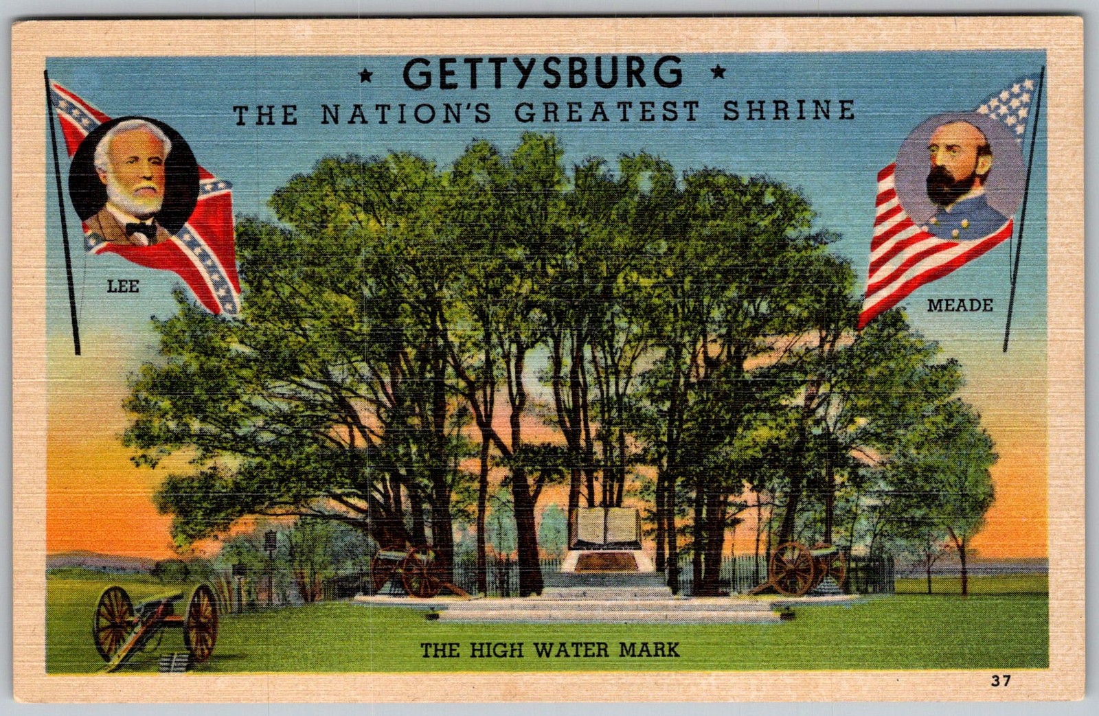 Vtg Linen Postcard High Water Mark Monument Gettysburg, PA 1930s