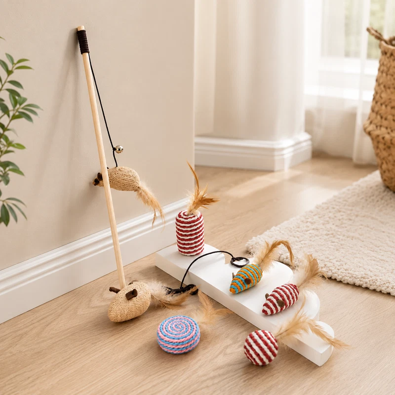 Cat Teaser Wand Toy Set Feather Toys For Cats And Kittens