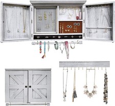 Rustic Wall Mounted Jewelry Organizer,Vintage Wooden Hanging WHITE