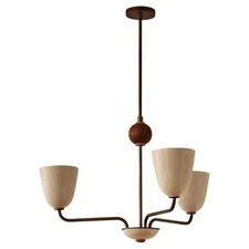 Glossy Cream Ceramic Lola Chandelier in Antique Brass 3-Arm by Colombocreationz