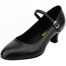 Women's Black Character Shoes Leather Ankle Strap Dance Heels Dance Shoes for...