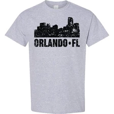 Inktastic Orlando Skyline With Grunge T-Shirt Skylines Silhouette Florida Mens
