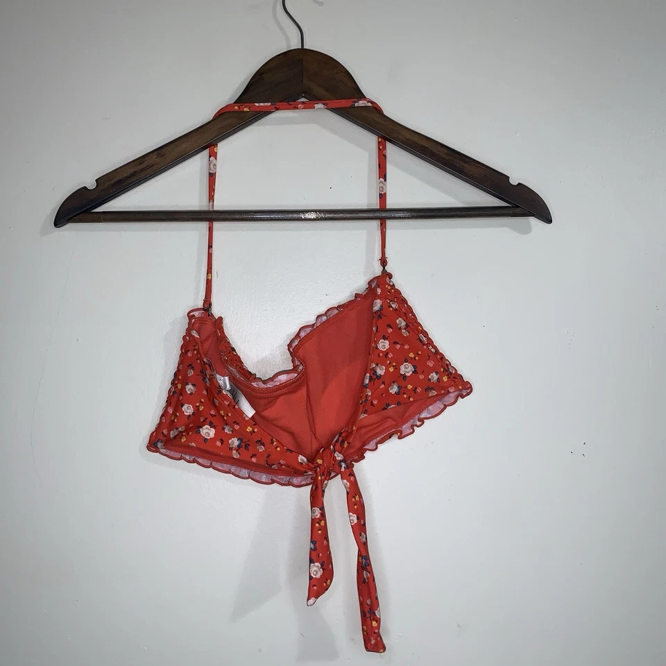 GB плавать пляж бикини верхний отдельный оранжевый цветочный поцарапанный размер M - Изображение 2 из 4