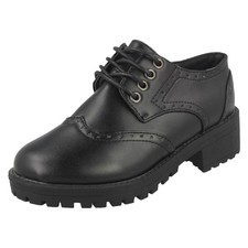 Spot On Girls - Chunky Heel Mid Brogue School Shoes