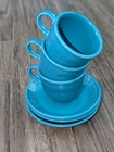 Fiesta Blue Tea Cup & Saucer Plate Set Of 3 Fiestaware HLC USA Cups Peacock