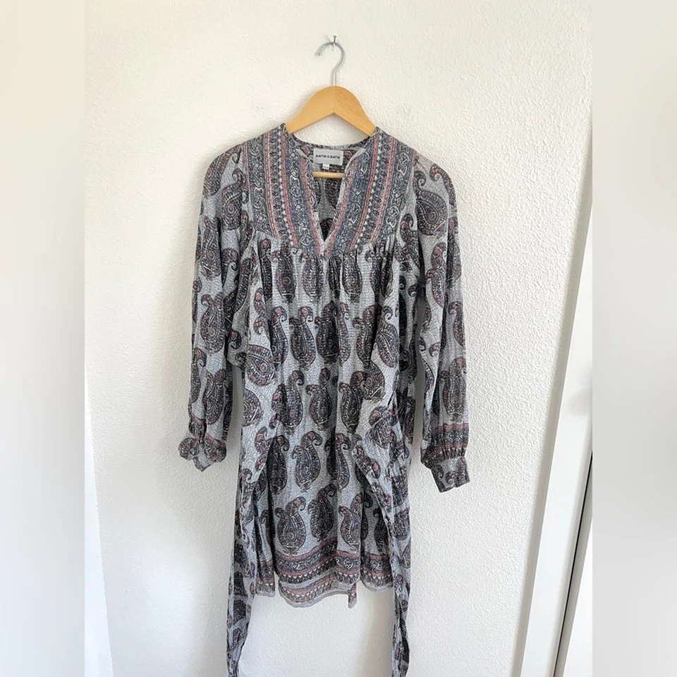ANIK BATIK Elia metallic paisley print wrap dress / size XS-S - Image 3 of 4