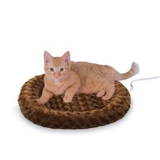 K&H Heated Cat Bed, Thermo-Kitty Fashion Splash Small 18 Inches Round, Mocha