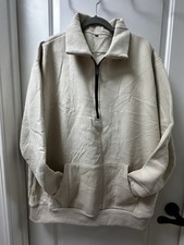 Women’s Long Sleeve Ivory Notched Collar 1/2 Zip Black Zipper Pullover XL NWOT