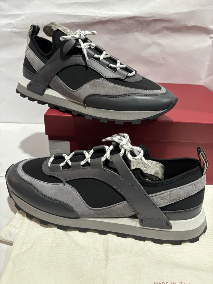 ferragamo 男式运动鞋 11 米皮革 Gancini 'Indy' 意大利制造 全新带盒 — 第 2/4 张图片