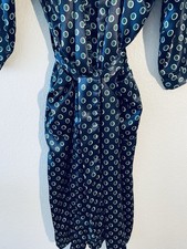 Vintage 80  s Men  s Roundtree  Yorke Navy Satin Green Circles Robe One Size