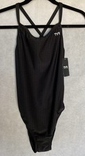 TYR Bravos DuraFast Elite DiamondFit Black Grey Geo One Piece Swimsuit 38 or 40