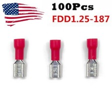100 Pack 22-18 Gauge Female Quick Disconnect Red Vinyl Crimp Terminals .187"