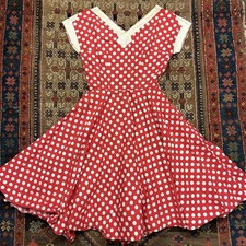 Vintage 1950s Cotton Polka Dot Swing Dress - Red