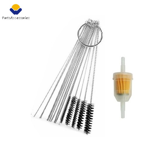 Carburetor Carbon Dirt Jet Cleaner 10 Cleaning Needles 5 Brushes