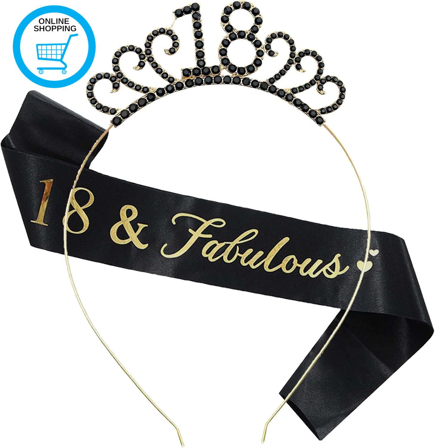 18Th Birthday Sash and Crown Crystal Tiara Hat for Girl'S 18Th Birthday Decorati