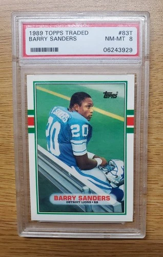 1989 TOPPS TRADED BARRY SANDERS #83T * LIONS * ROOKIE * HOF * NM-MT PSA 8