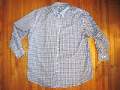 Big & Tall Edwards Black/Gray Check Monogramed Cuff Casual Shirt Size 4XLT New
