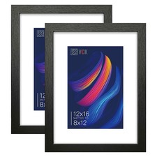 VCK 12 16 Picture Frame Black Set of 2 for Display Picture 8x12 with Mat or