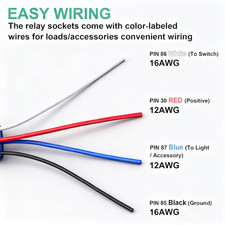 12V 40A Waterproof Relay Kit, with 12 AWG Harness Socket, 4 Pin SPST Heavy Du...