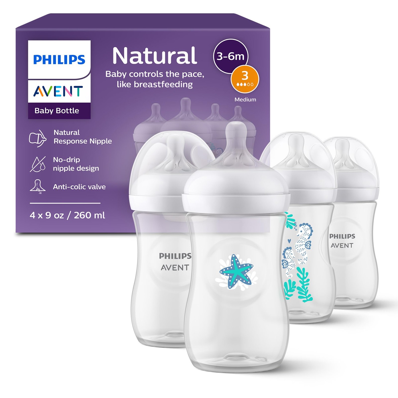 9oz Seahorse Starfish Design Scy903/68 Philips Avent Natural