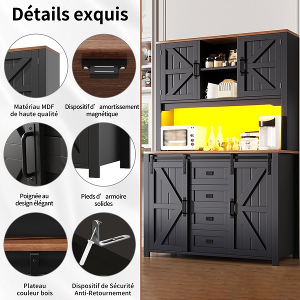 Sonnenh Sideboard Schwarz 115 X 40 X 174 Cm Mdf Mit Stauraum Wohnzimmer-image