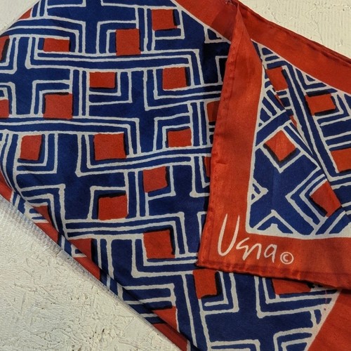Vintage Silk Scarf Large Geometric Pattern Red Blue White Designer Square READ, Size L, $33.99 - Photo 8