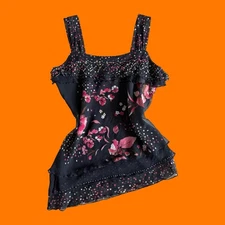 90's 00's vintage 100% silk chiffon floral beaded fairy y2k tank top LARGE