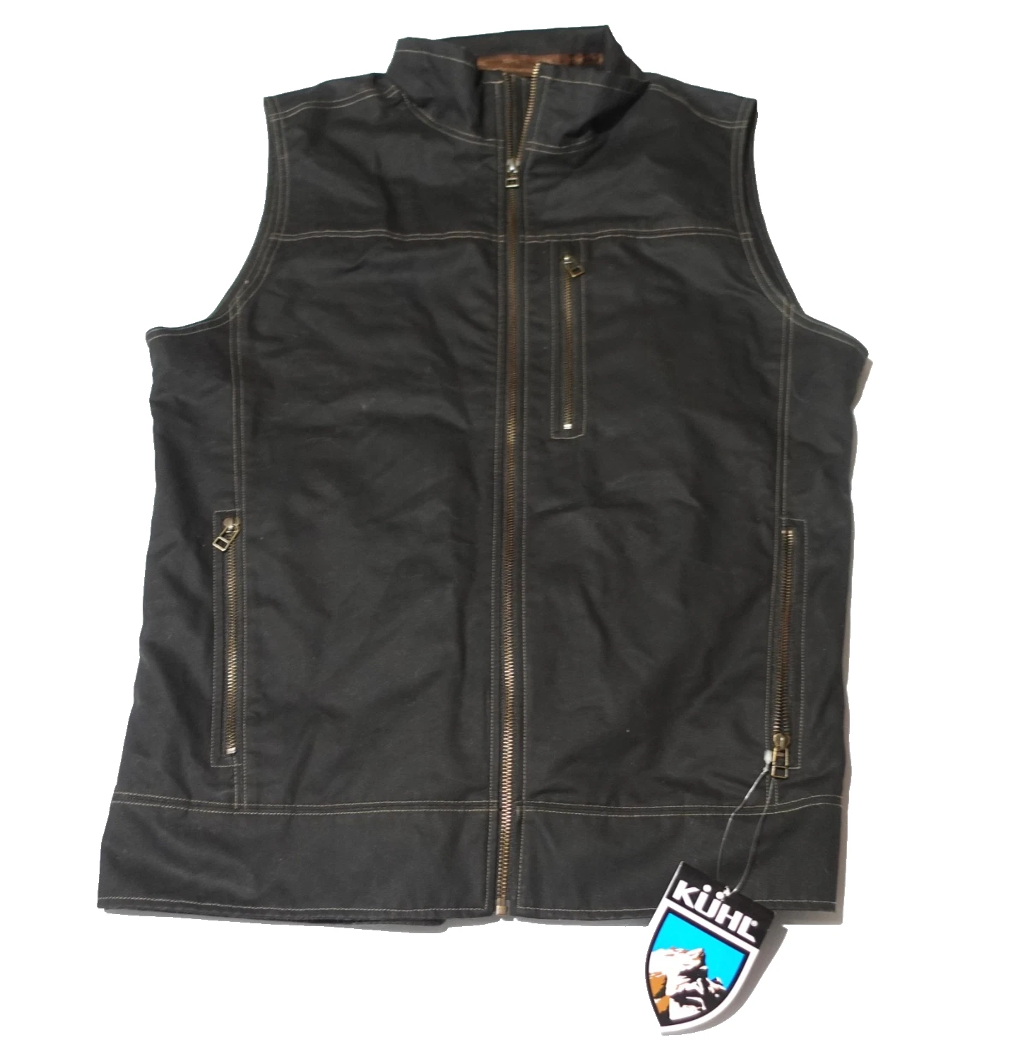 KÜHL Burr Vest Men's L Charcoal Grey Vintage Patina Lined New With Flaws