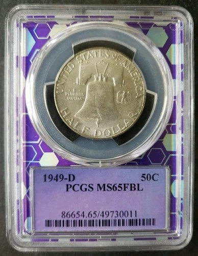 1949 D 50c Franklin Silver Half Dollar PCGS MS65 FBL