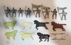 MARX CASTLE PLAYSET VINTAGE LOT OF 8 MOUNTED KNIGHTS 7 HORSES 2 LANCES 54mm