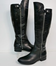 CLARKS "LICORICE SNAP" BLACK LEATHER/CROC LEATHER LINED KNEE HIGH BOOTS UK 5.5D
