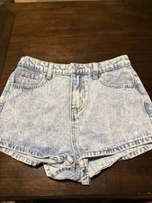 SHEIN Teen Light Wash Blue High Rise Cut Off Denim Shorts 13Y Bow Pockets