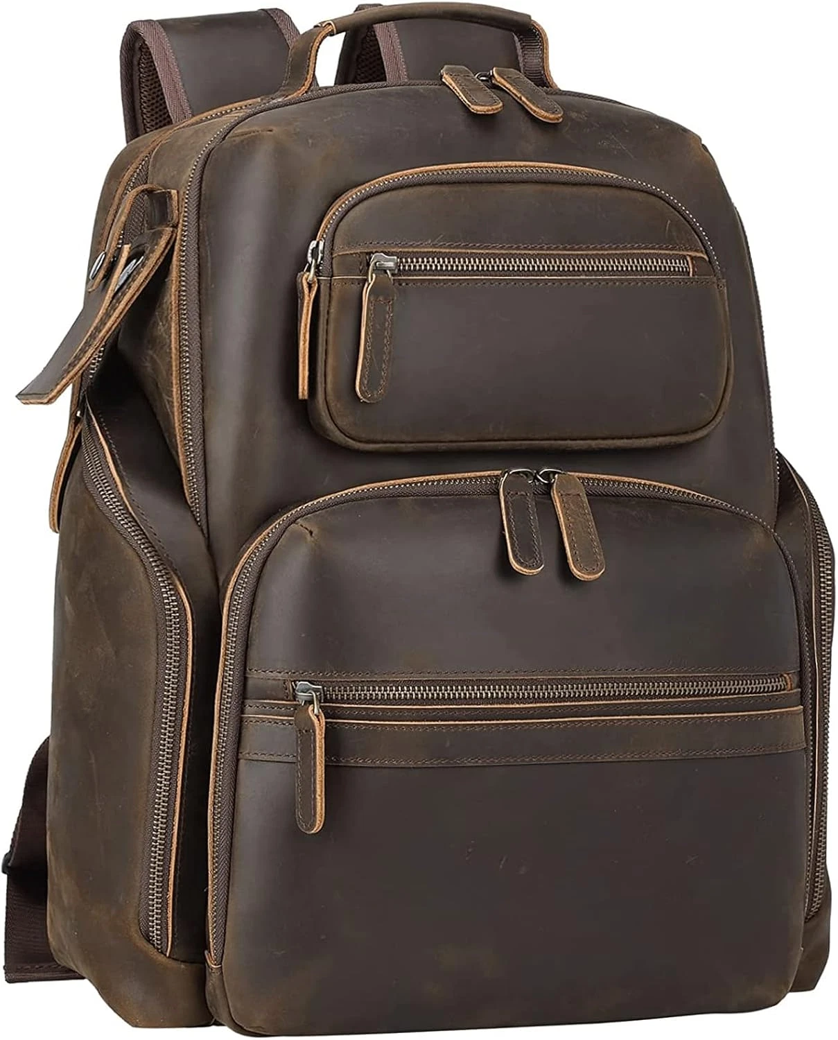 Stylish Vintage Leather 15.6" Laptop Backpack - Multi Pocket Rucksack
