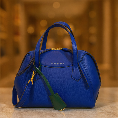 Tory Burch ネイビー ボストンバッグ NEW Tory Burch Perry Nautical Blue Leather Small Satchel/Shoulder