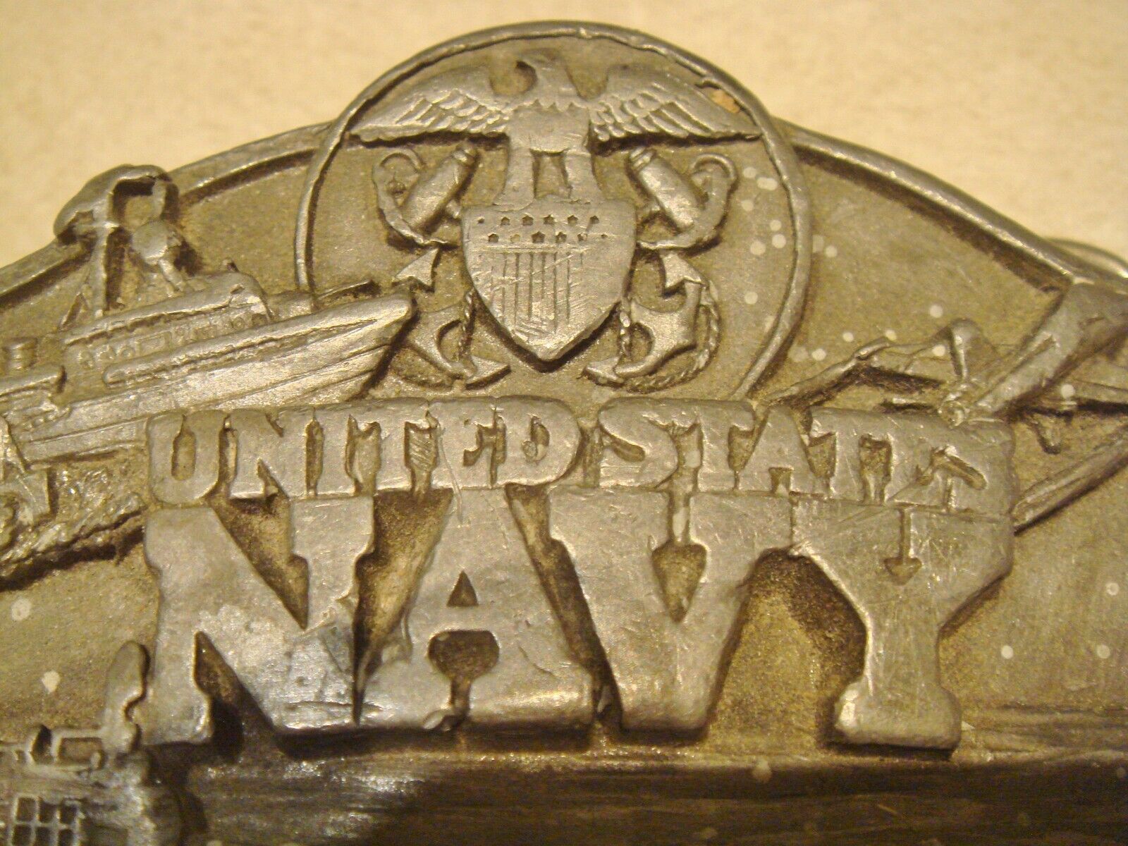 Vintage United States Navy Belt Buckle Pewter 198… - image 1
