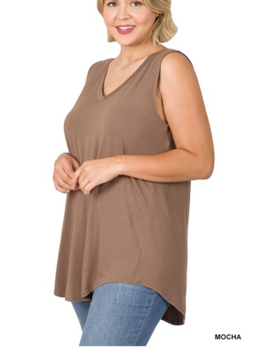 ZENANA 5540 PLUS Luxe Rayon V Neck Sleeveless Hi Lo Hem Tunic Top - Picture 11 of 22