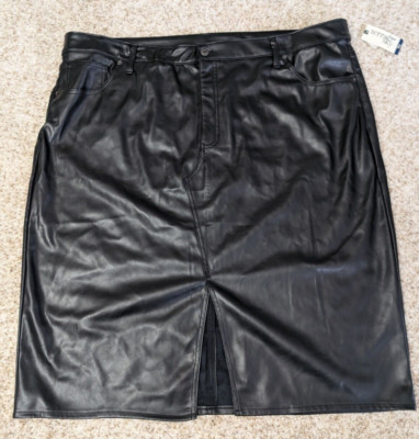 Terra & Sky Women's Plus Size Midi Skirt Black Faux Leather Size 24W