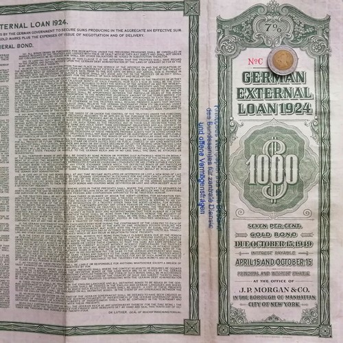 ALEMANIA Dawes bono 1924 alemán externo 7% préstamo Reich alemán, agujero cancelado! - Imagen 4 de 4