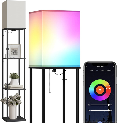 Floor Lamp with Shelves, Smart APP Control Standing Lamp with RGB Bulb, 4-Tier D