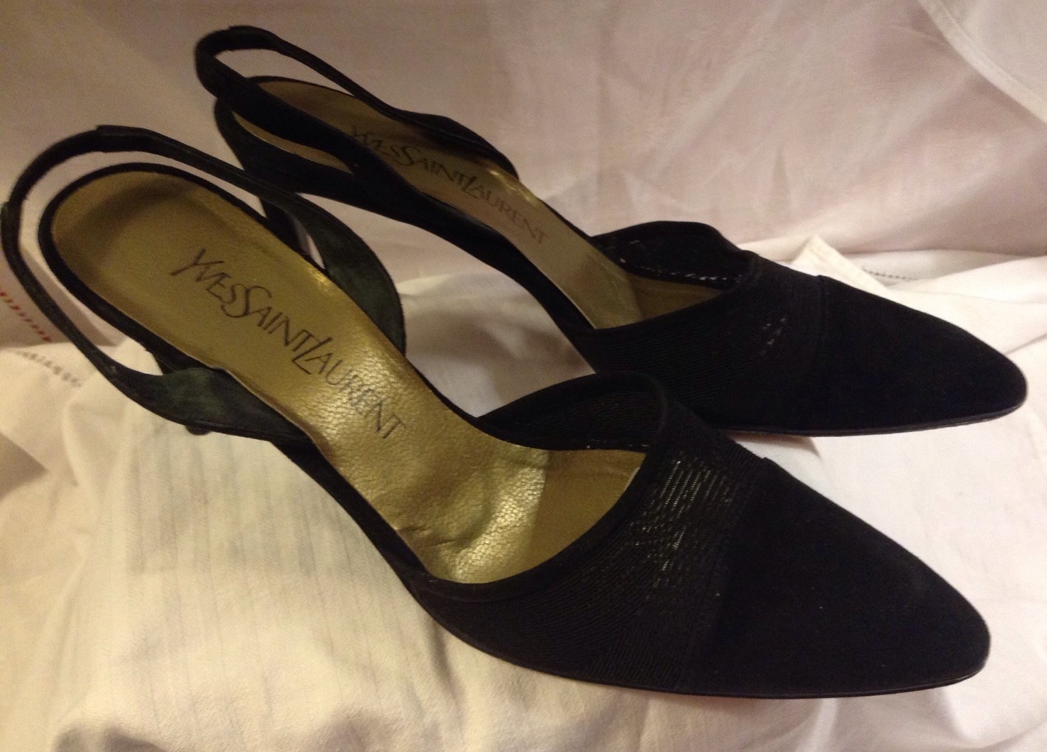 YVES SAINT LAURENT NERO PELLE CAMOSCIO tacco a spillo posteriore 7 5 N